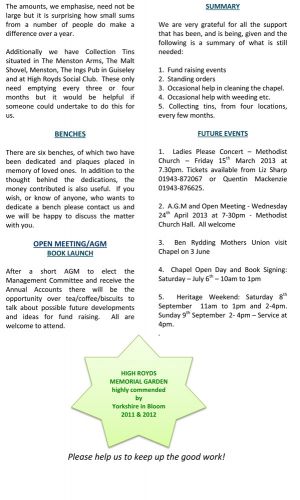 High Royds Memorial Garden Newsletter - March 2013